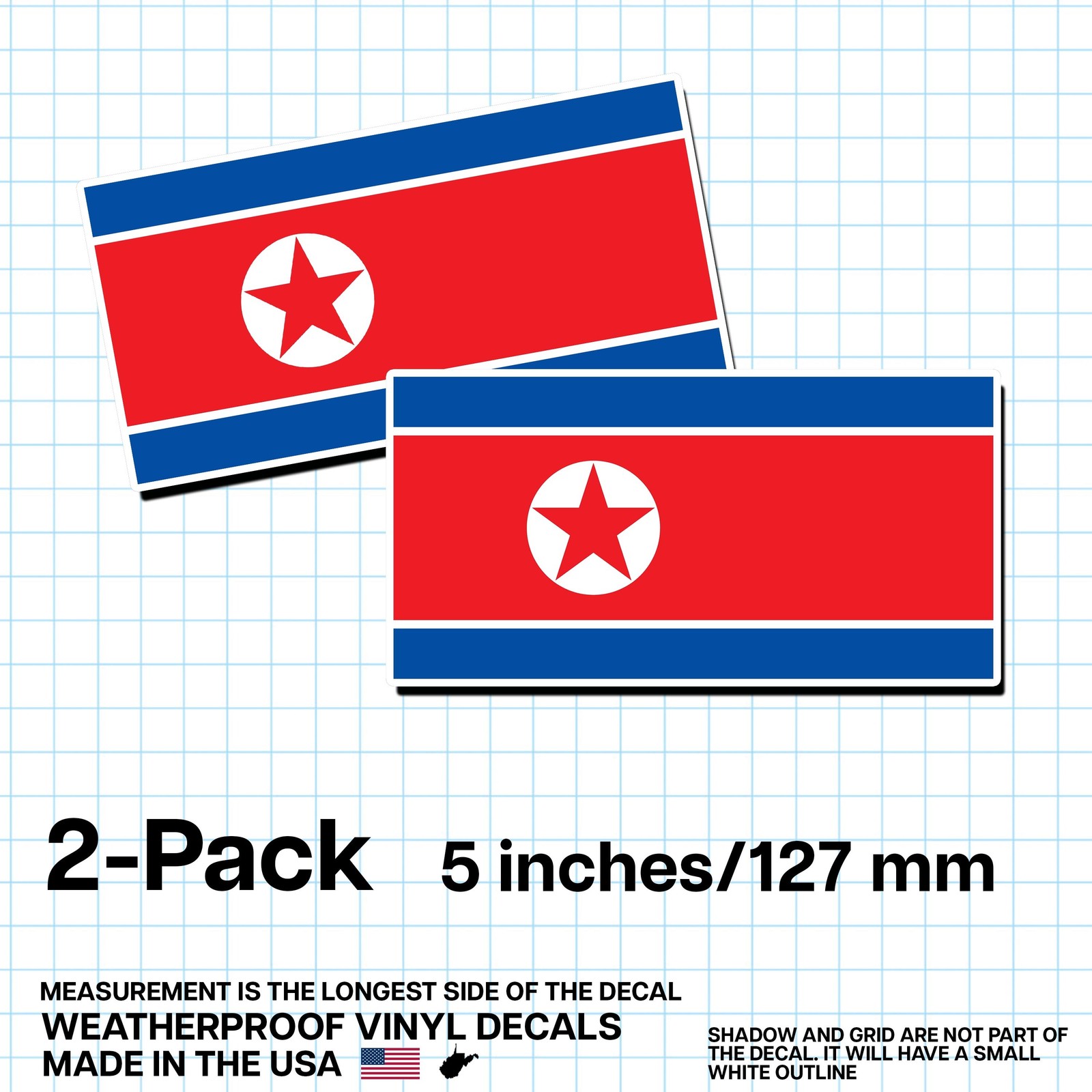 North Korea Flag Sticker 5″ 2-Pack – KP Decal – North Korean Pride Vinyl