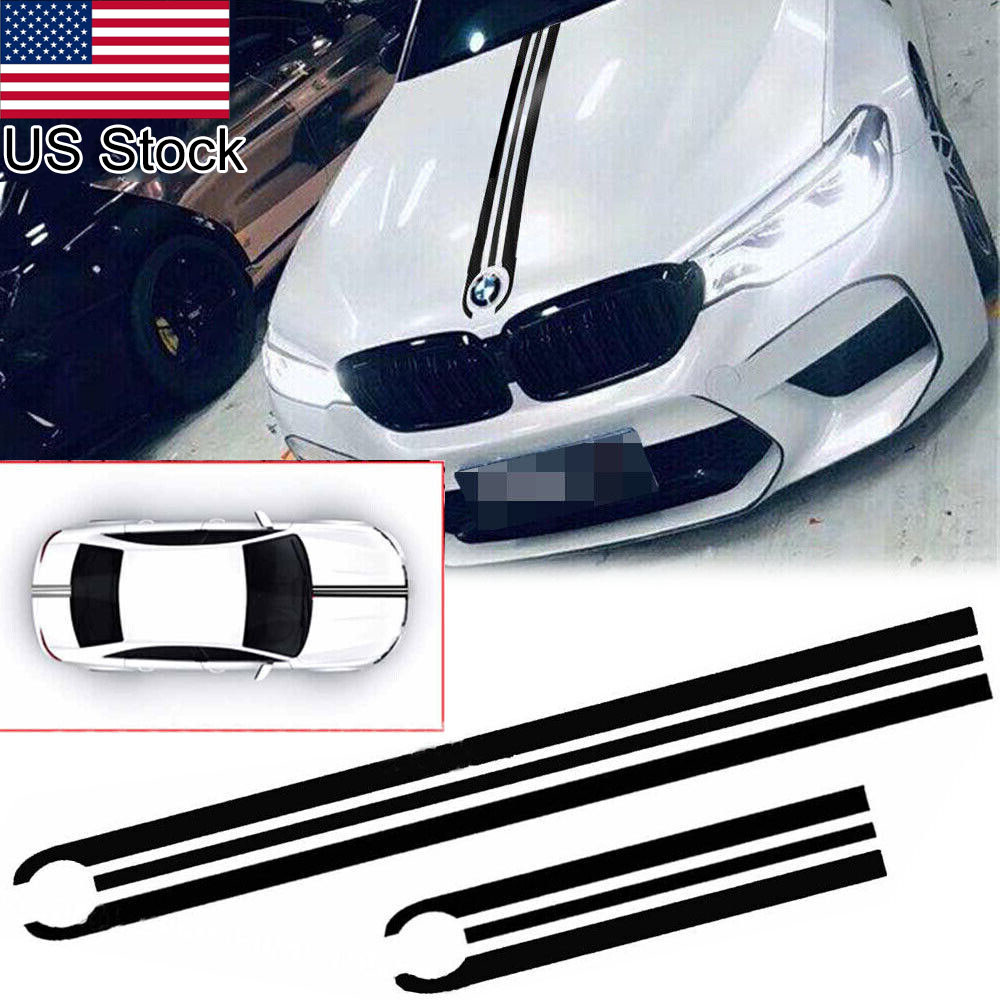 2Pcs Black Bonnet Hood Rear Trunk Decals For BMW 1 3 4 5 X3 X5 X6 M3 M4 M5 M6