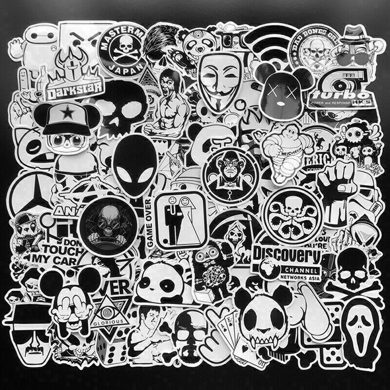100Pcs Black White JDM Sticker Pack Car Motorcycle Racing Motocross Helmet Decal