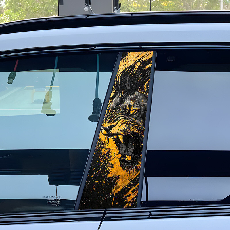 2pcs Lion Animals Car Center Pillar Sticker B-pillar Protective Film Decor
