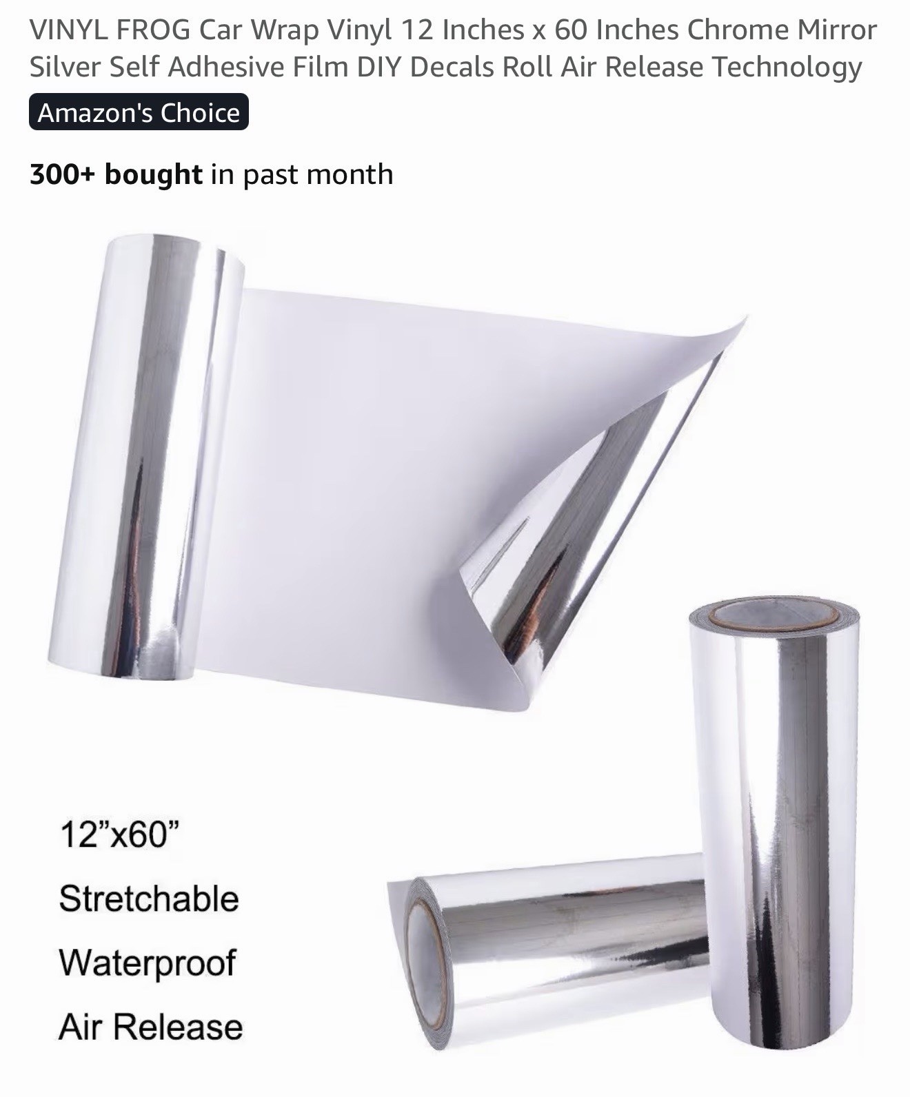 VINYL FROG Chrome Mirror Silver Car Wrap Vinyl 12″x60″ Air Release