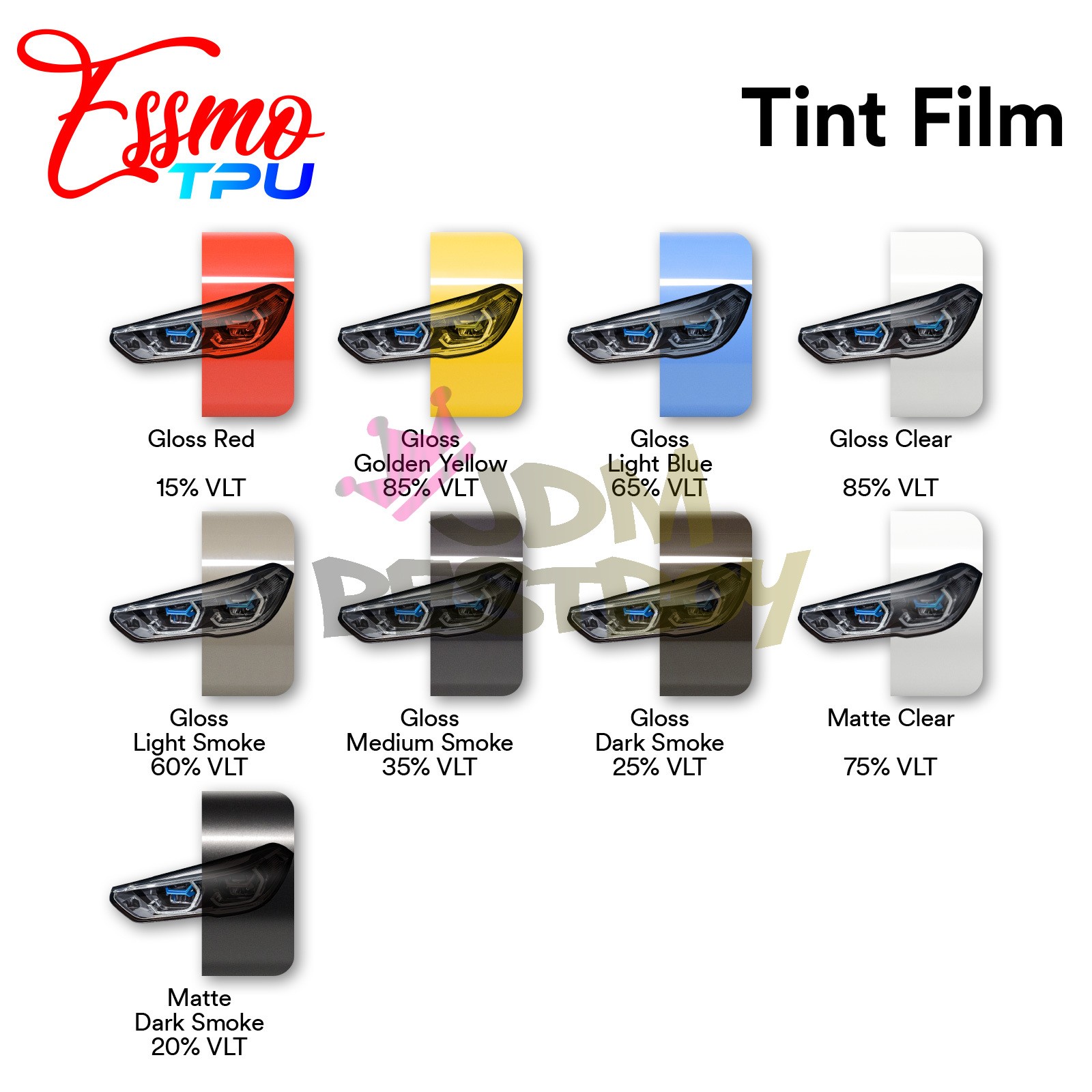 Headlight TPU Tint Gloss Light Smoke Black PPF Protection Film Tail Fog Light