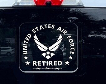 AIR FORCE RETIRED – TRUCK SLIDE WINDOW DECAL – USAF Sticker Car Truck Decor SUV