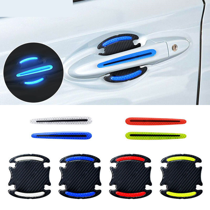 8pcs Car Door Handle Bowl Protective Film Reflective Sticker Strips Anti-Scratch