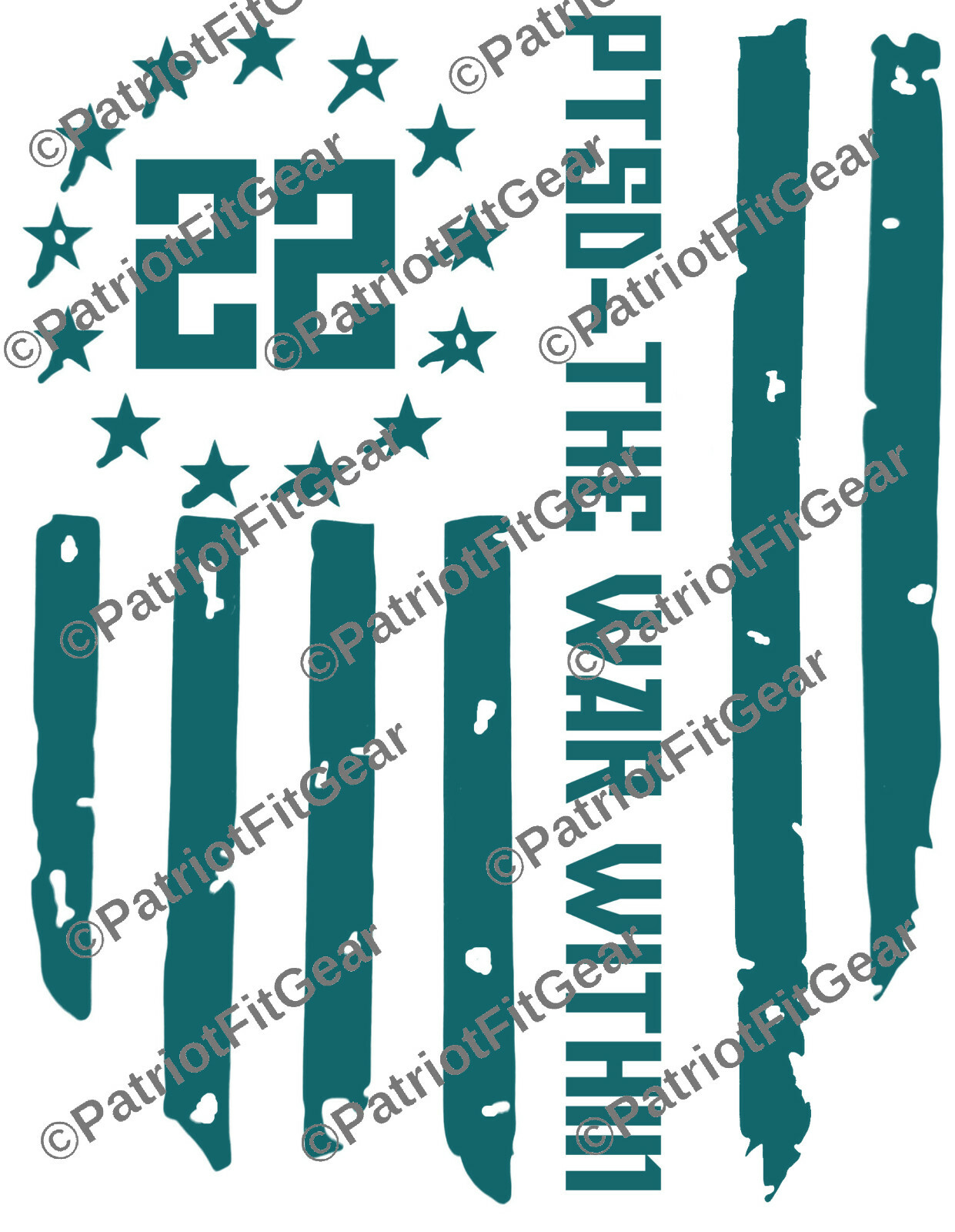 Veteran 22 Flag,PTSD The War Within,22 A Day,Support Our Troops,Vinyl Decal