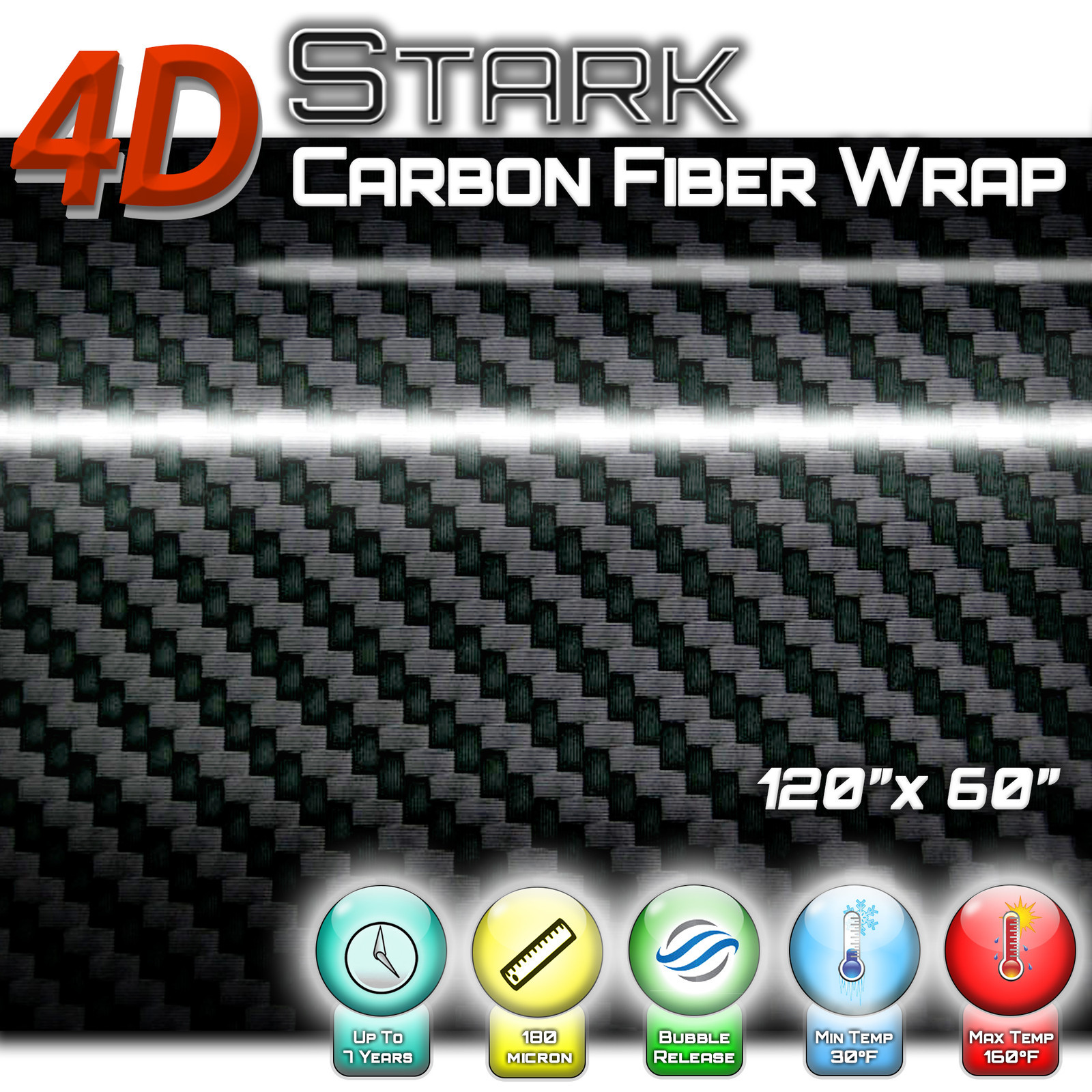4D Premium Black Carbon Fiber Vinyl Wrap Bubble Free Air Release – 60″ x 120″
