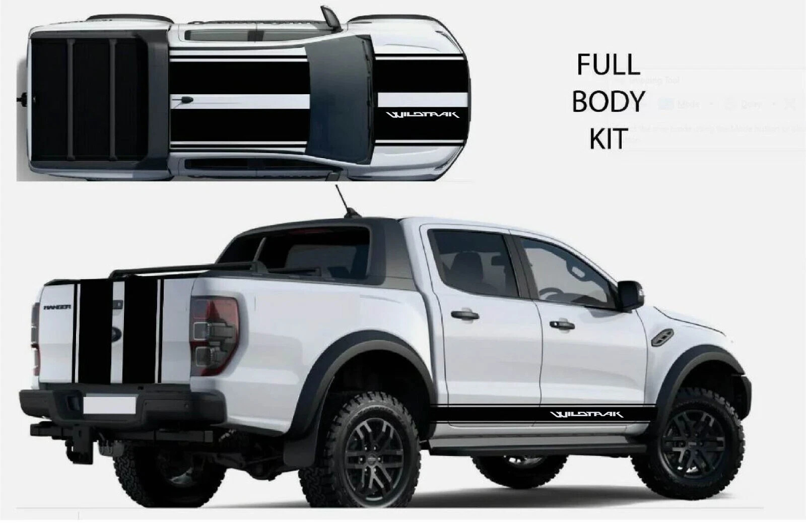 Fits Ford Ranger Graphics Kit Bonnet Rear Side Stripes 4×4 Utility Decals Kit
