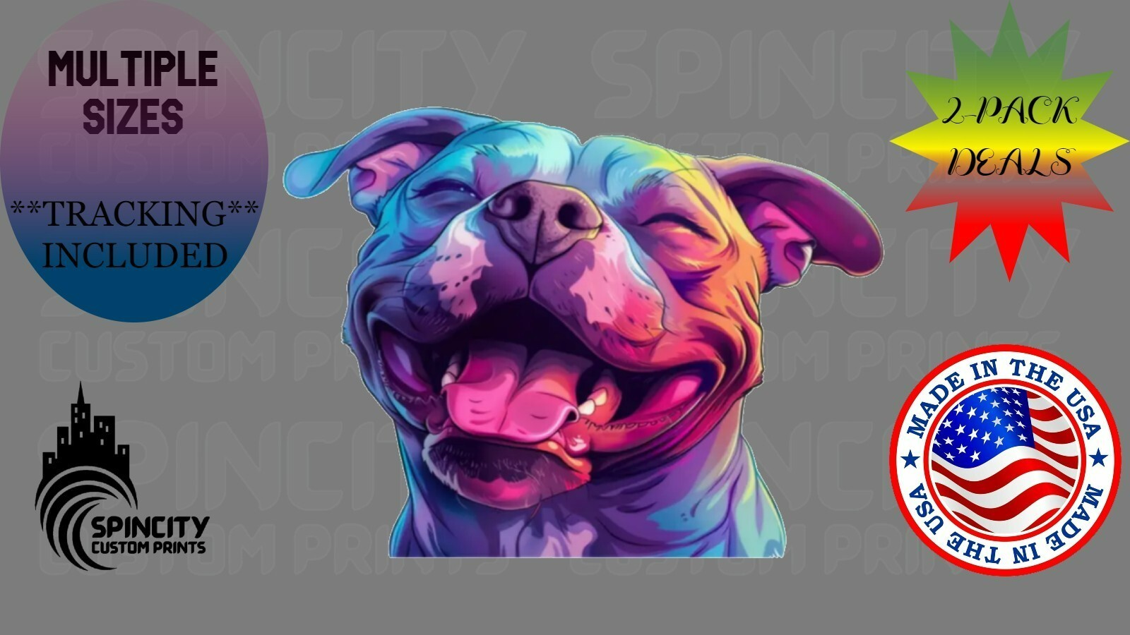 PitBull Car Window Vinyl Decal Graphic Colorfull Smile Dog Laptop Sticker