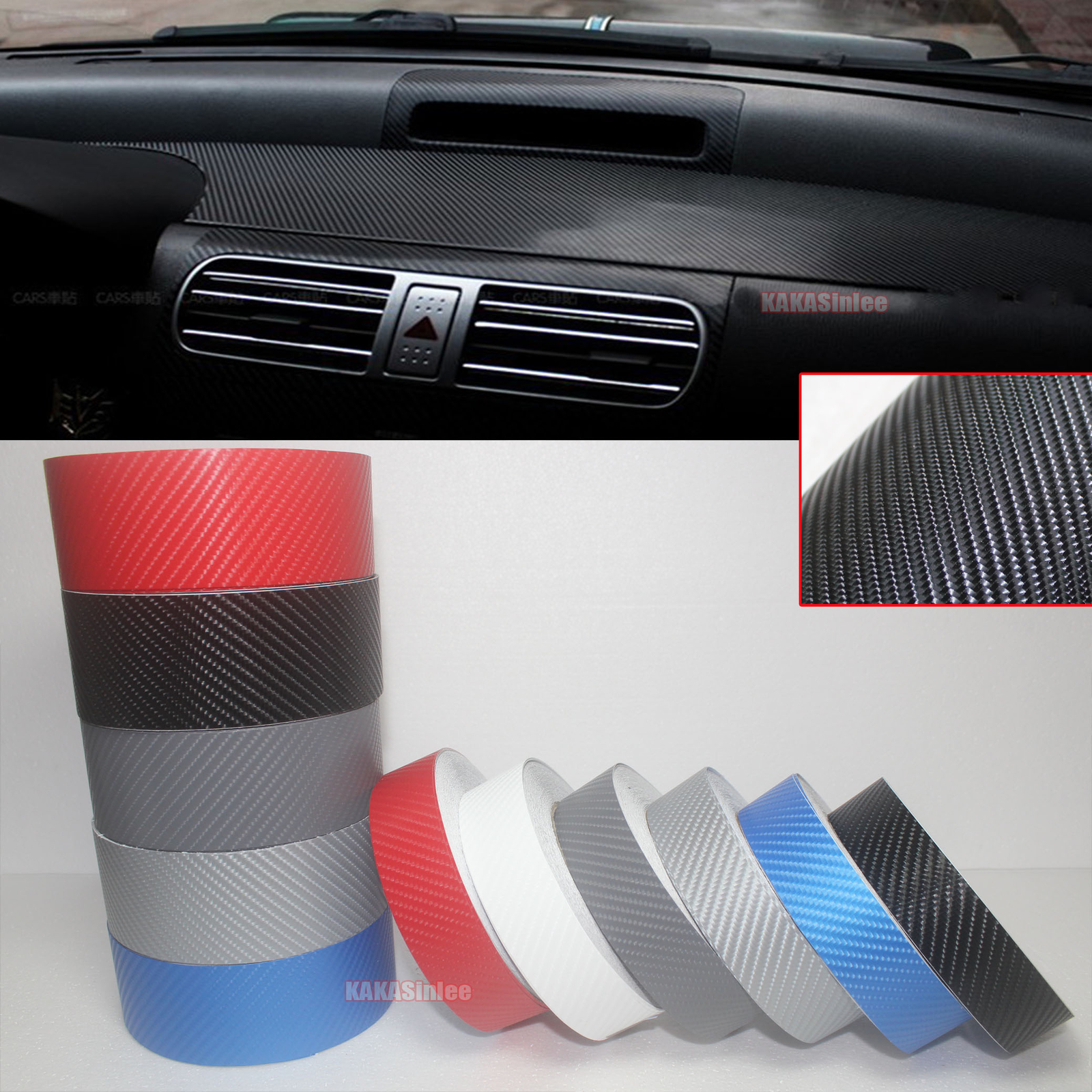 DIY – Adhesive Red 4D Texture Carbon Fiber Vinyl Tape Car Wrap Sticker Film – AB