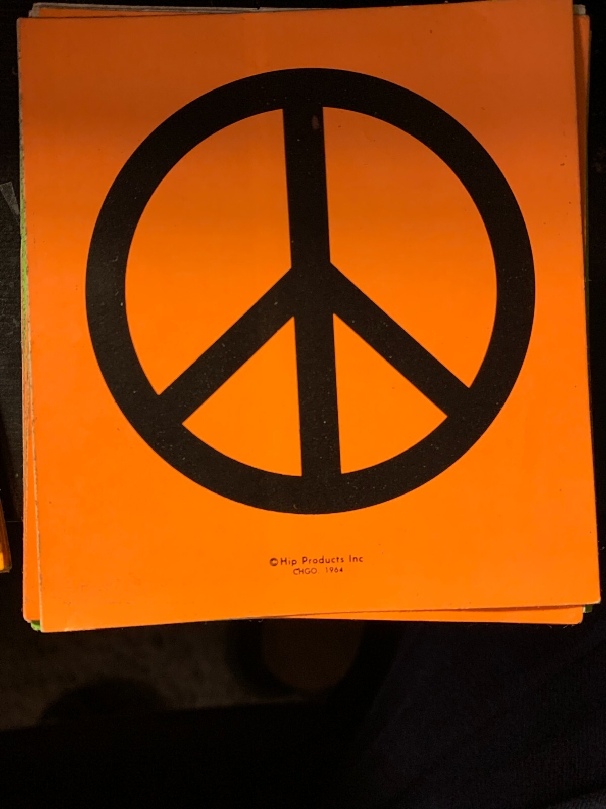 PEACE SIGN VINTAGE 1964 HIP PRODUCTS PAPER DECAL BUMPER STICKER Orange 4×4″