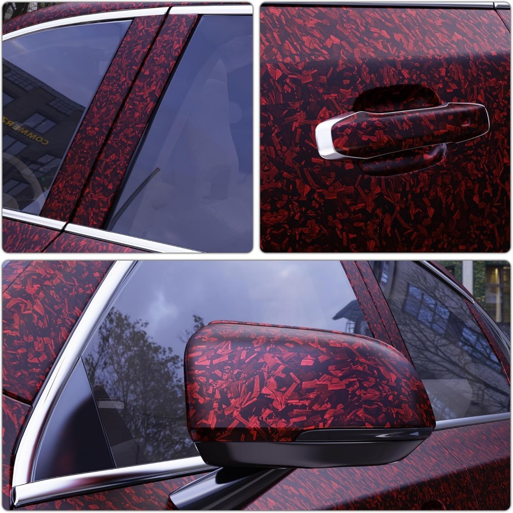 1ft x 5ft Matte Red Forged Carbon Fiber Vinyl Wrap Roll DIY Air Release Sticker