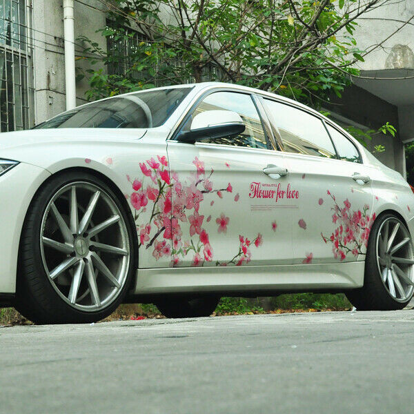 Graphics Cherry Blossom Car Sticker Lovely Flower Waist Line Vinyl Decal 2 Sides