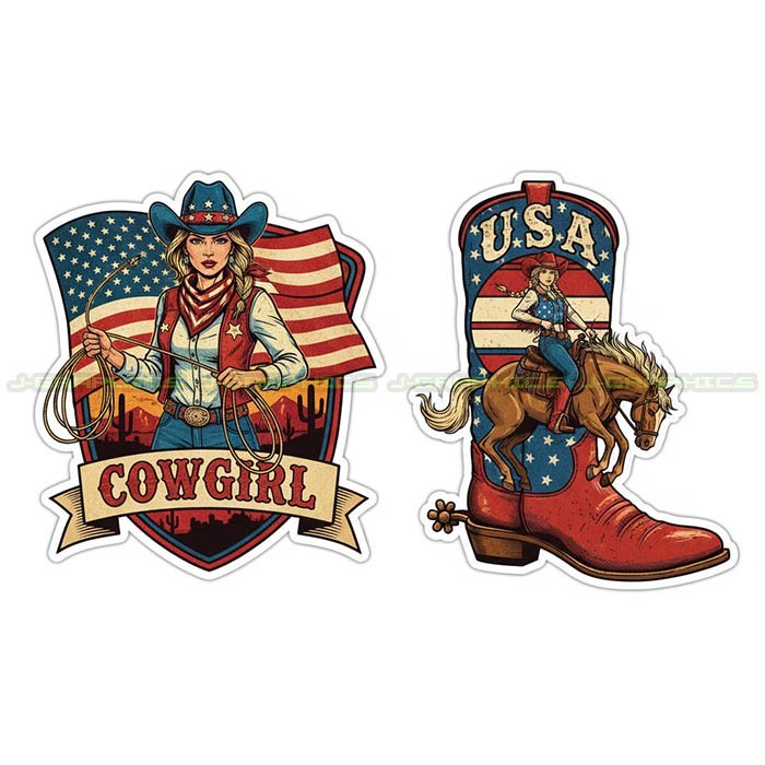 Cowgirl Vinyl Decal Sticker Country Western Southern boots 2 pack H