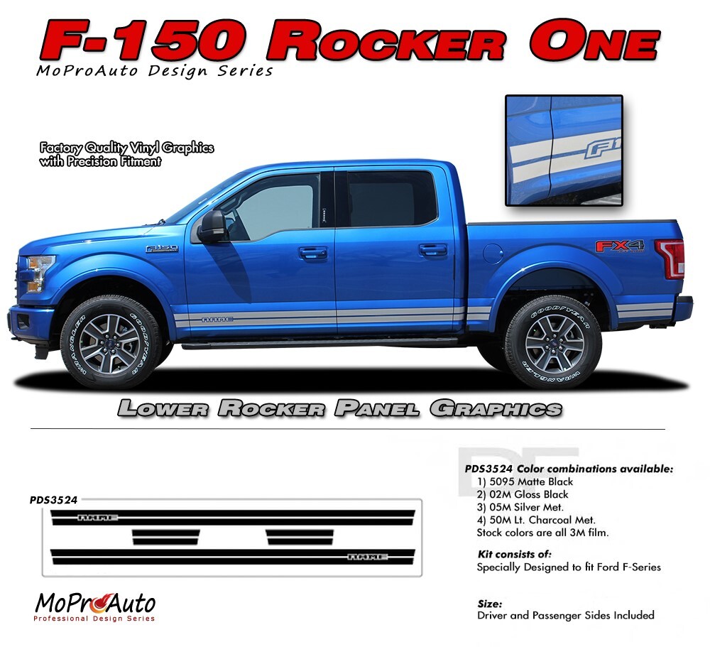 2015-2020 F-150 Lower Panel ROCKER ONE Solid Decals Stripes Vinyl Graphics