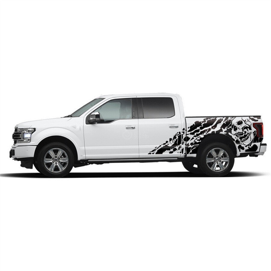 Pair Black Skull Graphics Sticker Body Vinyl Decal For Truck 4X4 Off Road Pickup