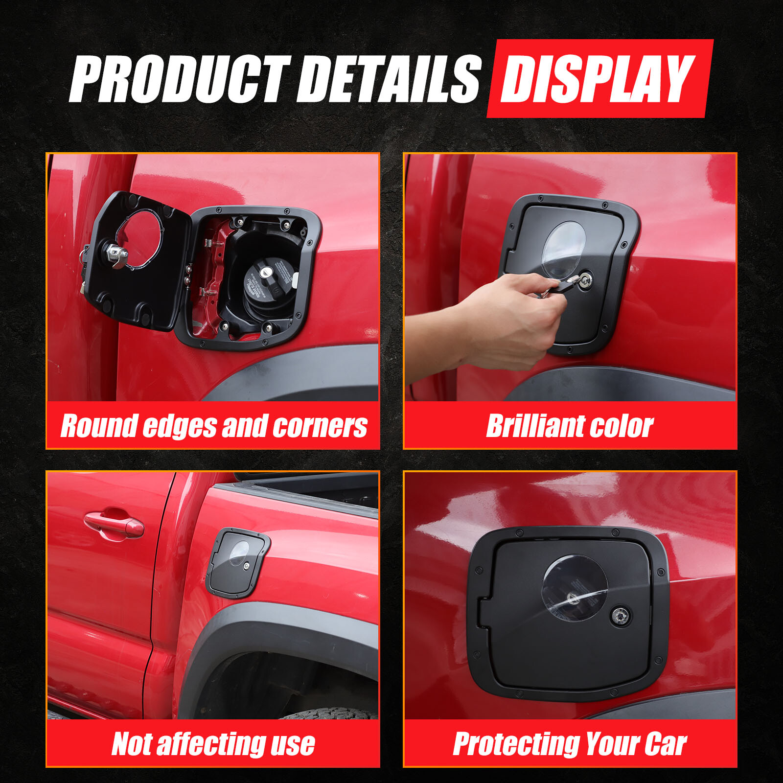 Black Door Fuel Tank Cover W/ Lock Gas Cap Tank Trim Fit Toyota Tacoma 2016-2022