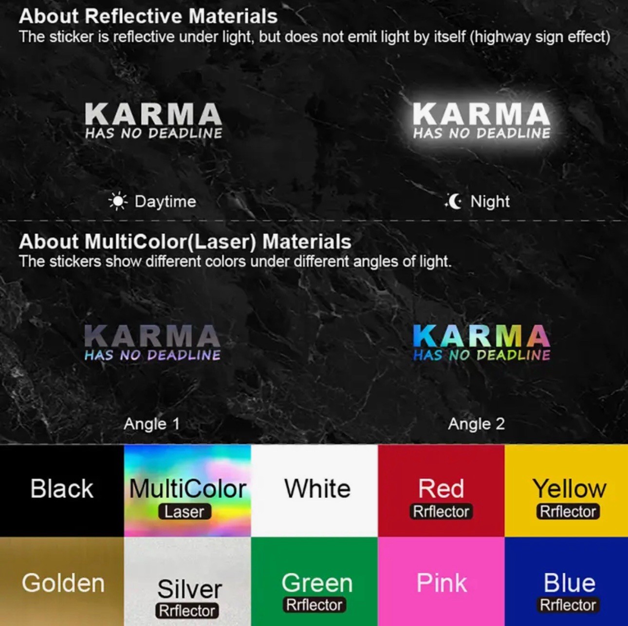 KARMA HAS NO DEADLINE 6.5” Inch REFLECTIVE IRIDESCENT HOLOGRAPHIC Sticker Decal