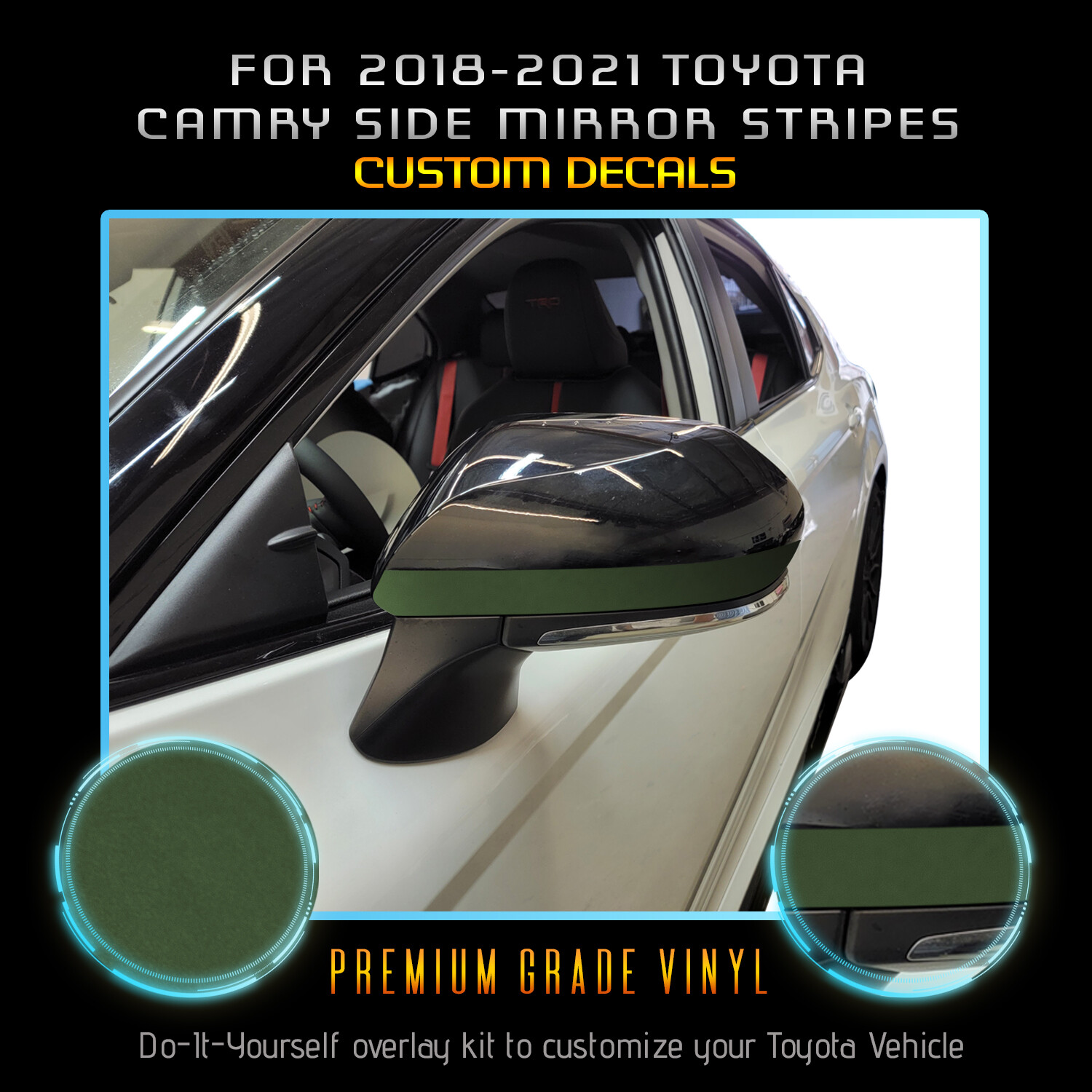 For 2018-2021 Camry Side Mirror Stripe Graphic Overlay Decal Flat Matte Vinyl