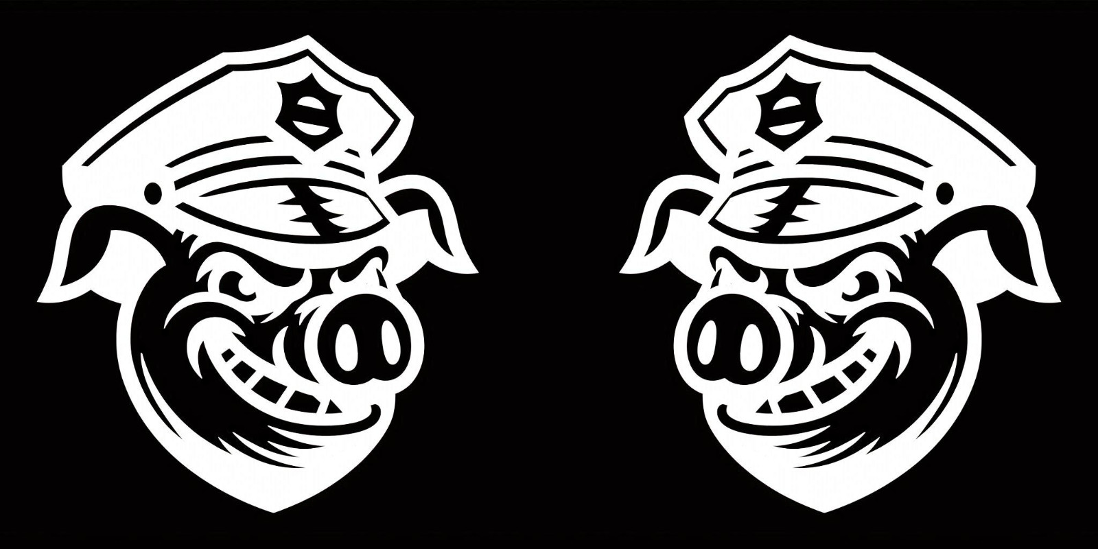 Evil Smiling Pig Cop Police Die Cut Vinyl Sticker Decal Left Right or Pair