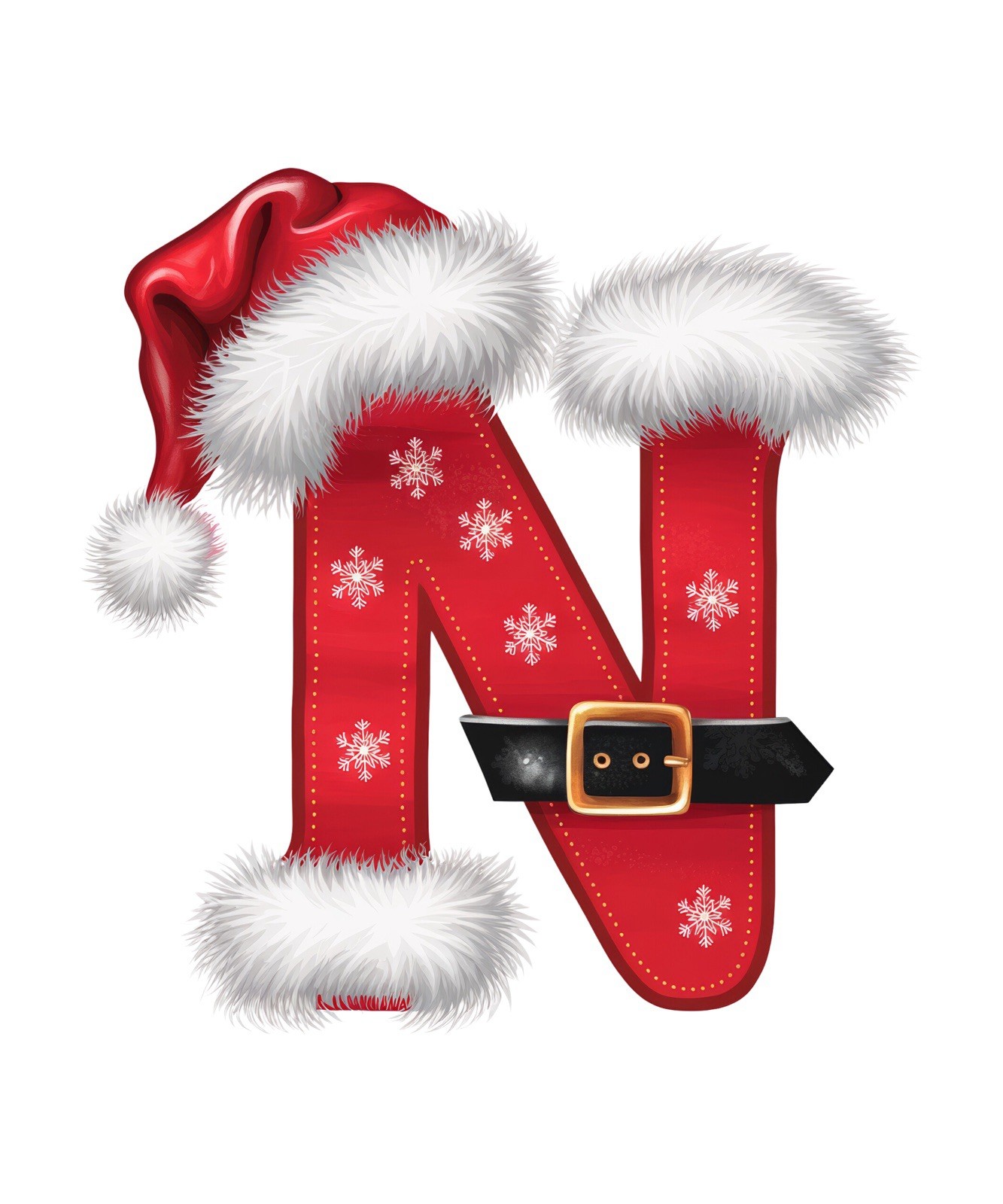 Letter N Sticker (2 Inch) Letter N Christmas Holiday Santa Hat Belt Snow Flake !