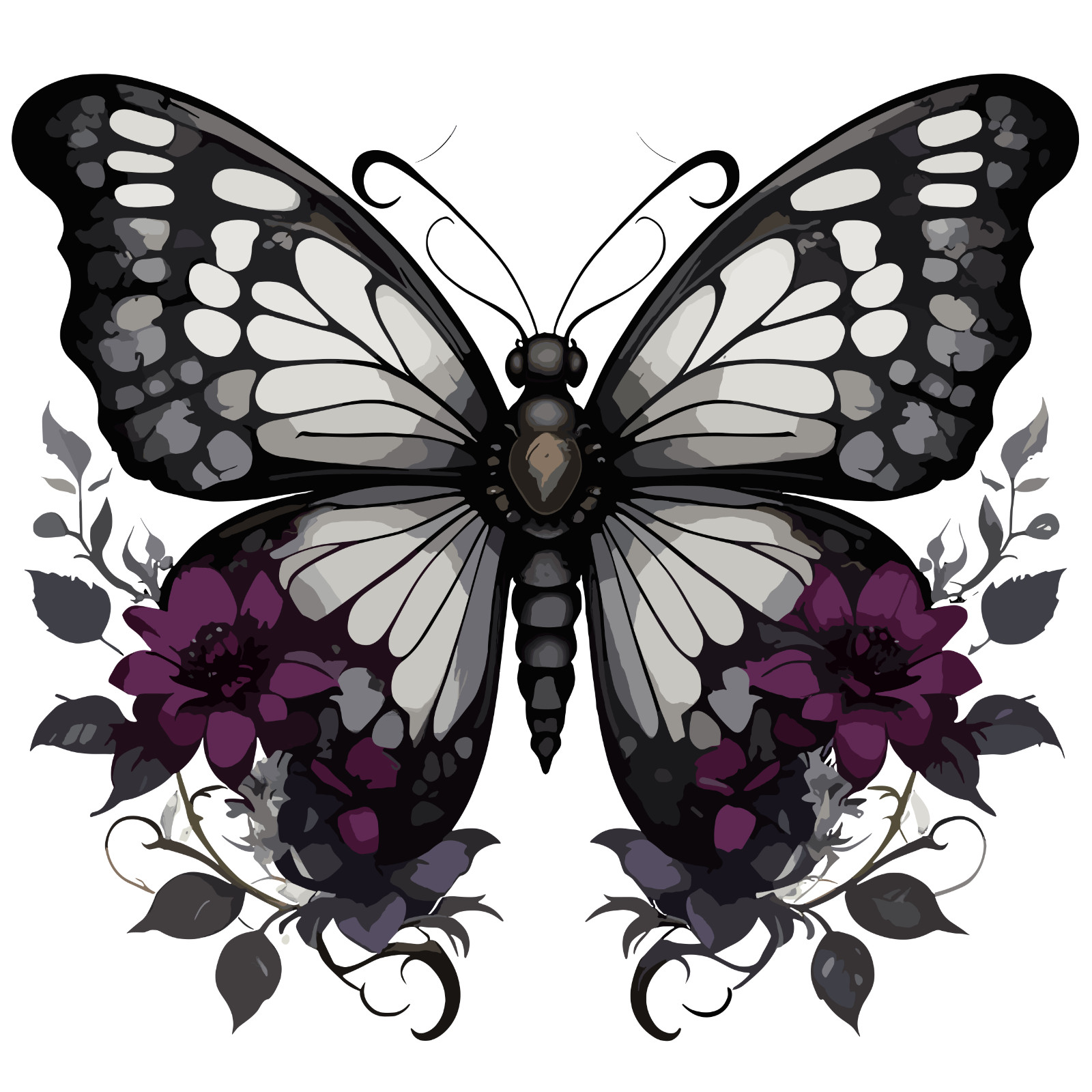 Gothic Butterfly Sticker 4″ Red Flowers Design Goth Vintage Creepy Dark