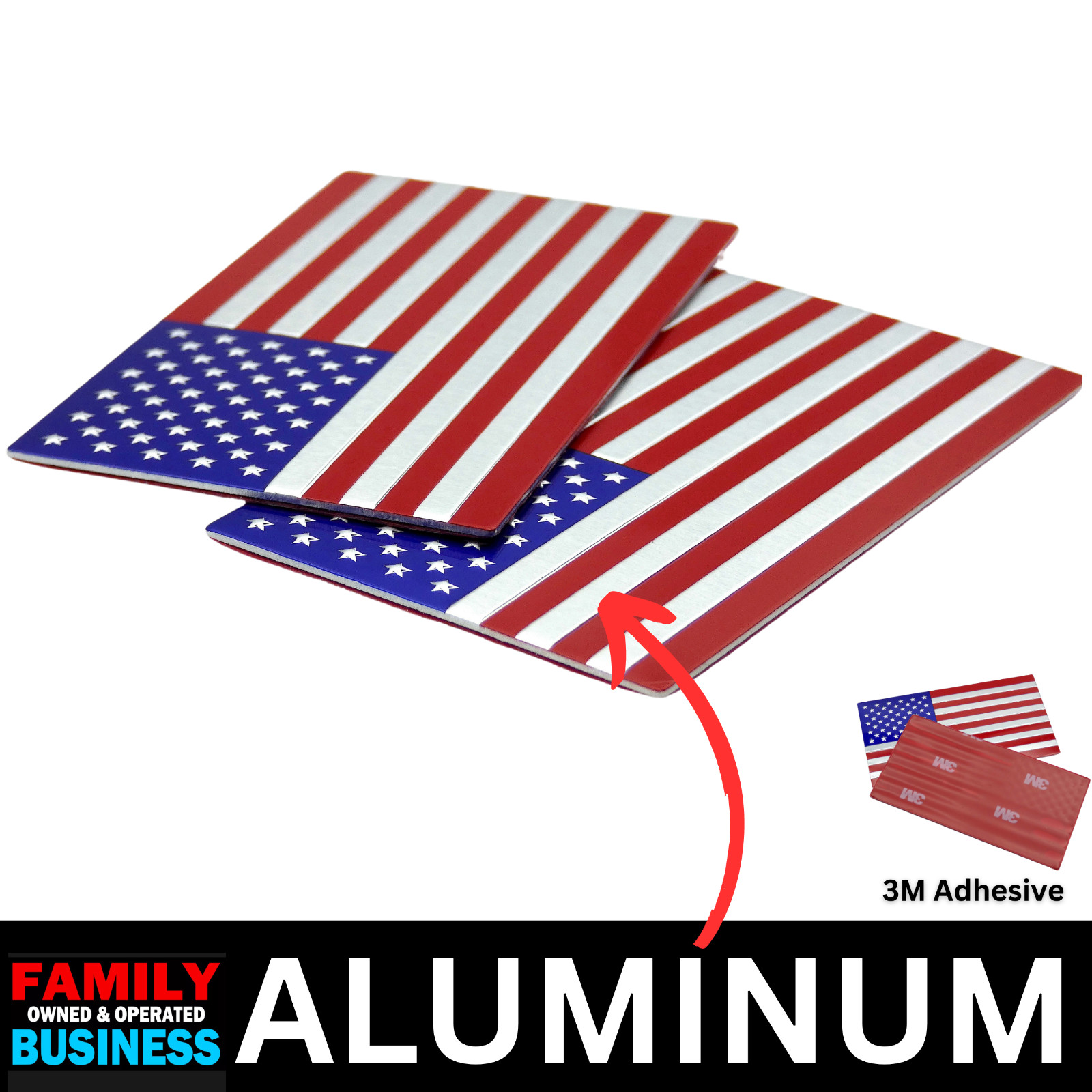 2x ALUMINUM American Flag Decal Sticker Car, Motorcycle, Patriotic Color