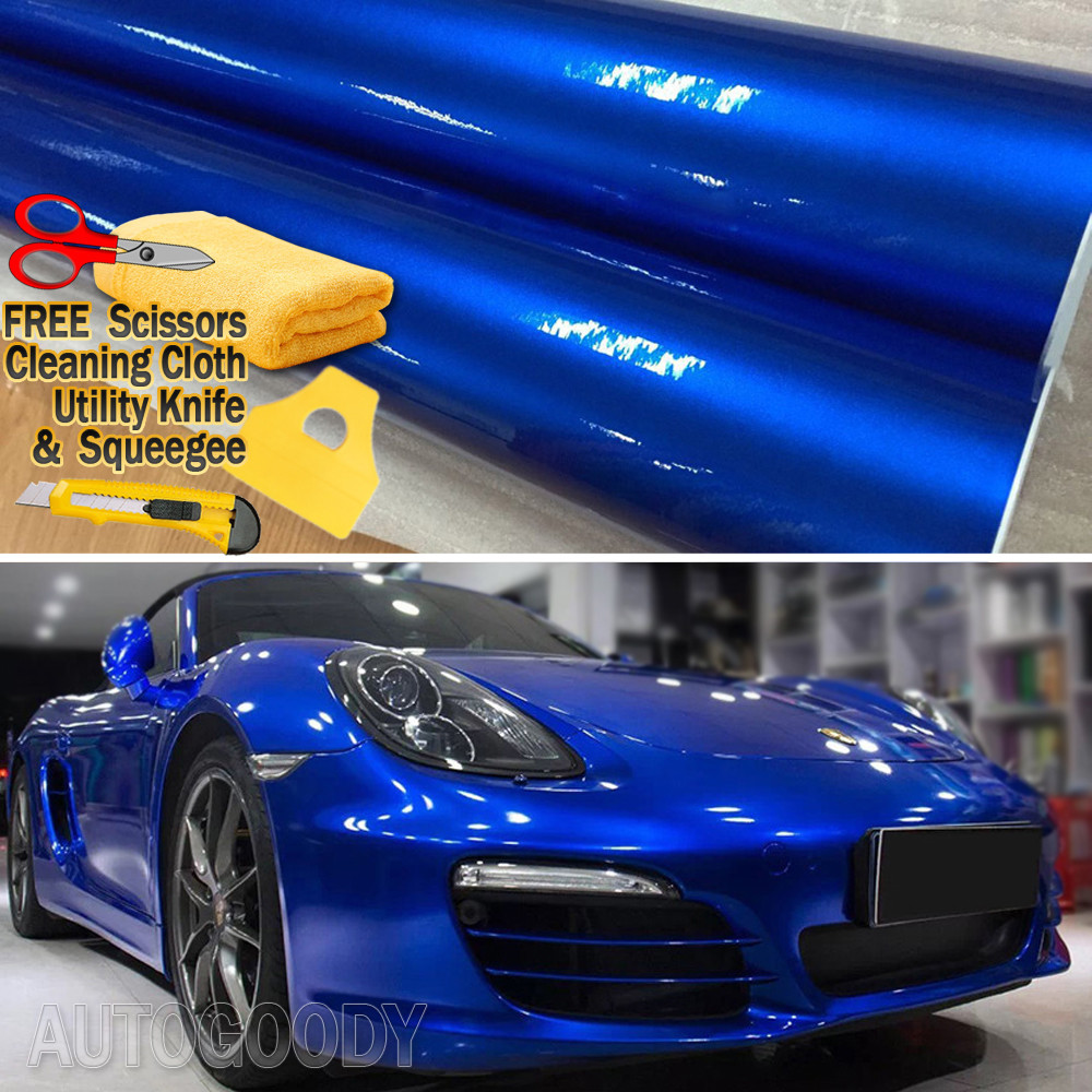 48″ x 60″ Super Gloss Metallic Blue Vinyl Film Wrap Air Bubble Free 4ft x 5ft