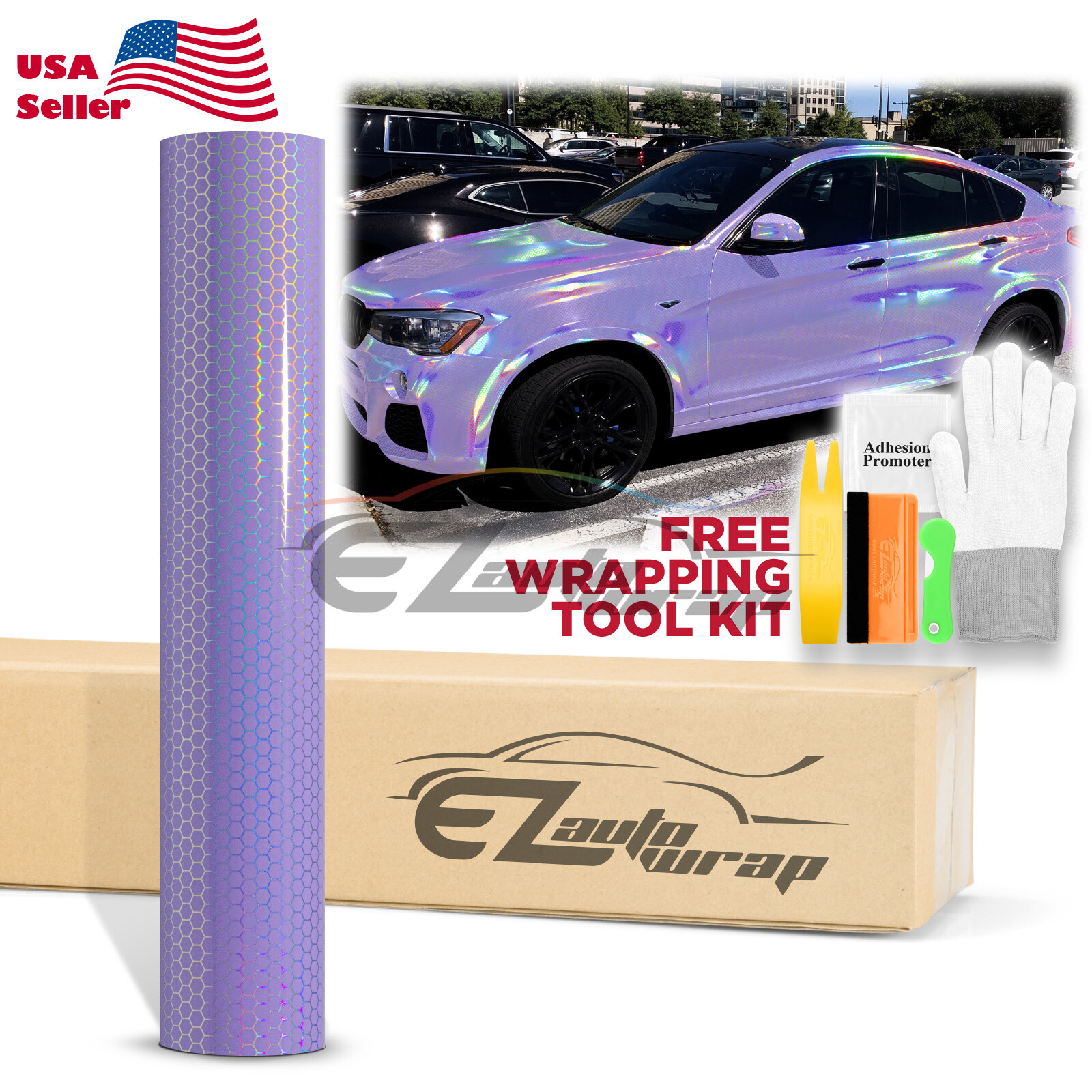 Hex Holographic Violet Purple Rainbow Chrome Car Vinyl Wrap Sticker Decal Sheet