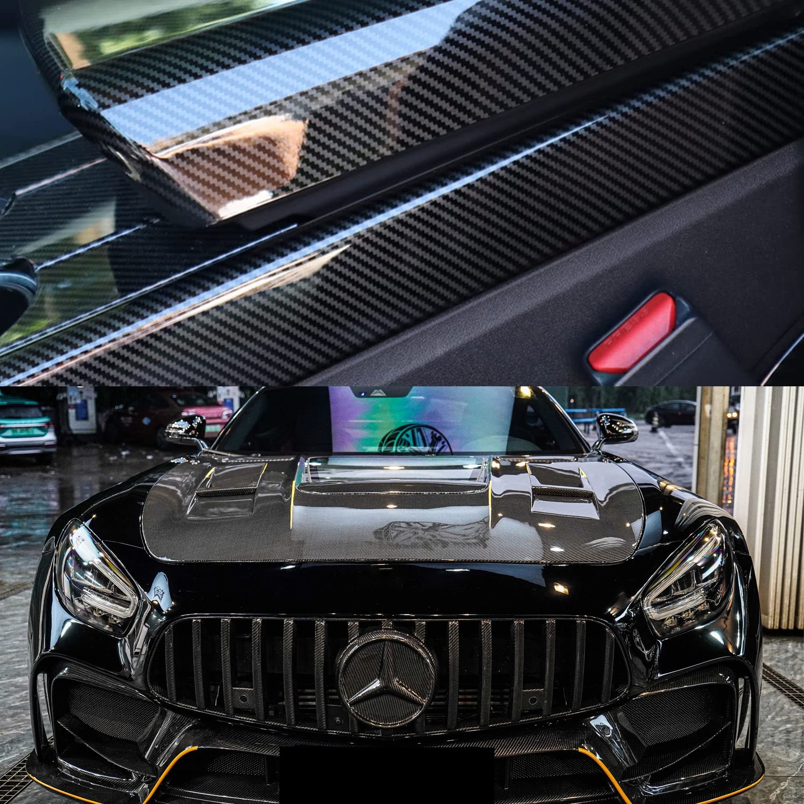 6D Black Carbon Fiber Vinyl Wrap Including Tool Kits High Glossy Black Car Vi…