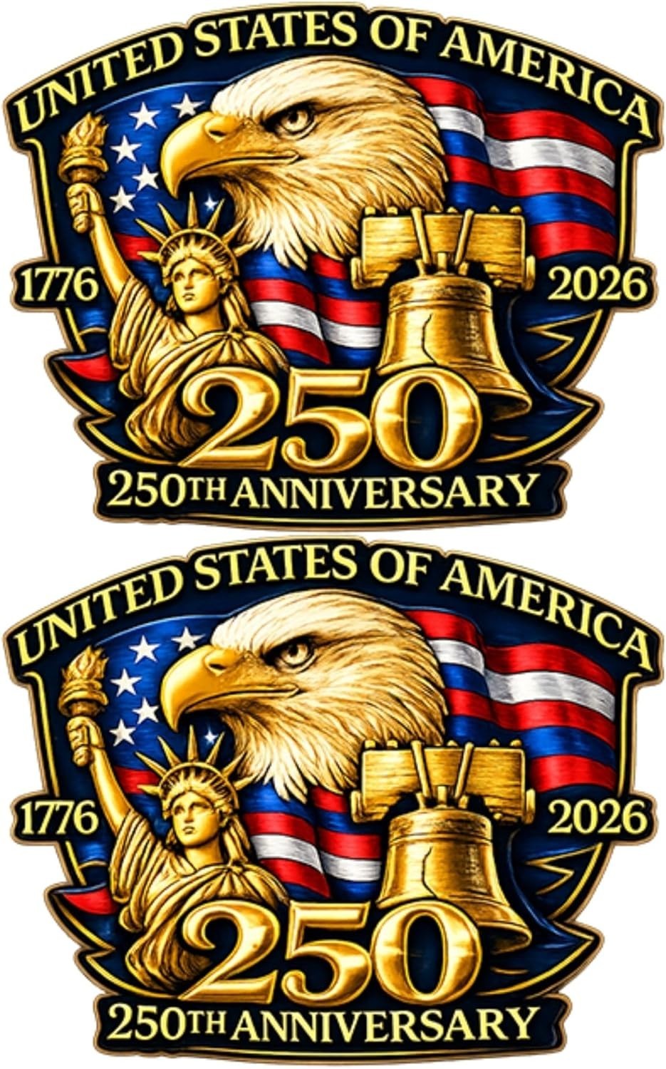 Gold American Eagle Car Decal 250th Anniversary Patriotic Window Sticker Set