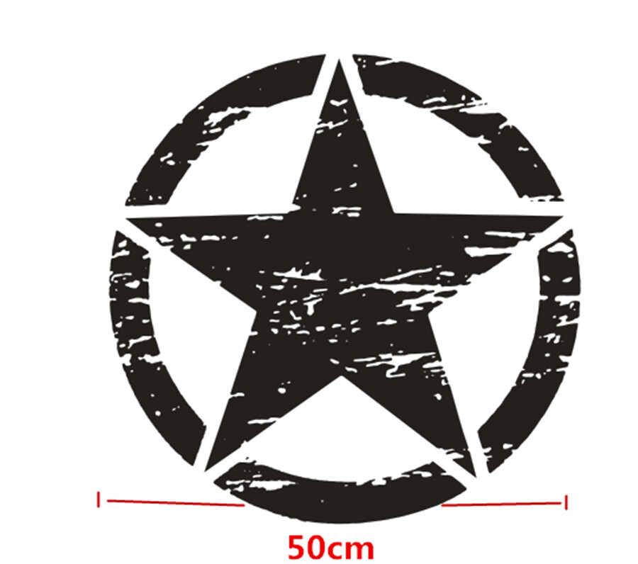 50x50cm Car Decal Decorative Sticker Matt Black Distressed Army Star Hood Decal