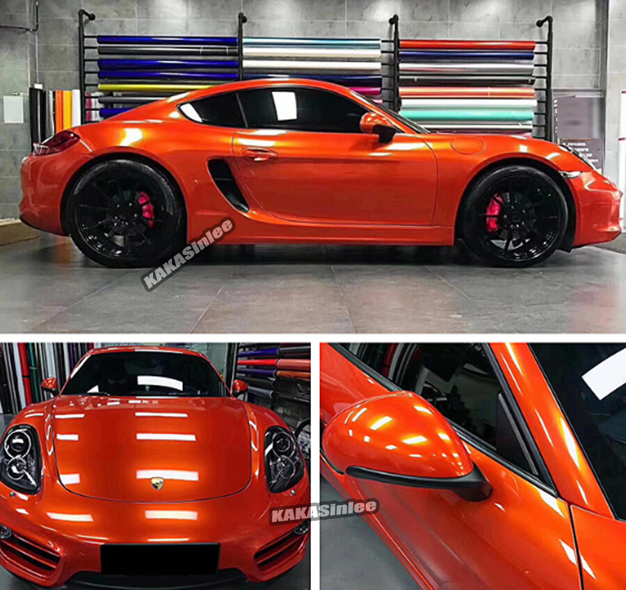Bright Orange Pearl Glossy Satin Car SUV Hood Vinyl Wrap Glitter Film Sticker US