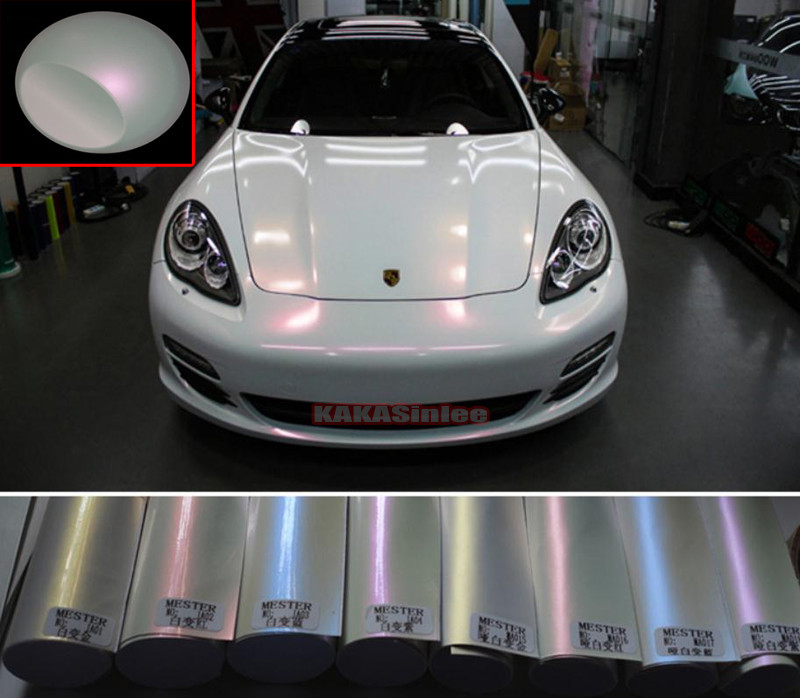 Full Roll Glossy Matte Pearl White Chameleon Vinyl Car Wrap Trim Sticker Film CF