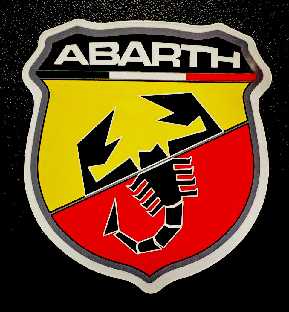ABARTH 500 Fiat Sticker. Glossy Finish Approx Size 2-5/8”X 2-5/8” Self Adhesive