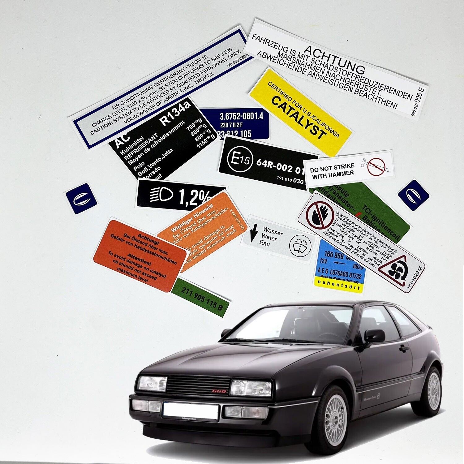 Volkswagen Vw Corrado Vr6 Restoration Warning Caution Engine Stickers Labels