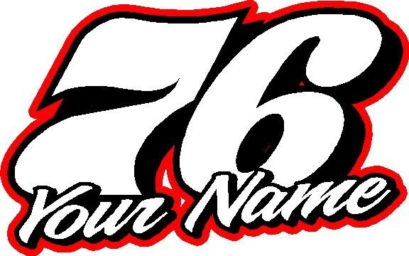 Racing number & name old school custom vinyl decal sticker 5″x 8″ red (any #)