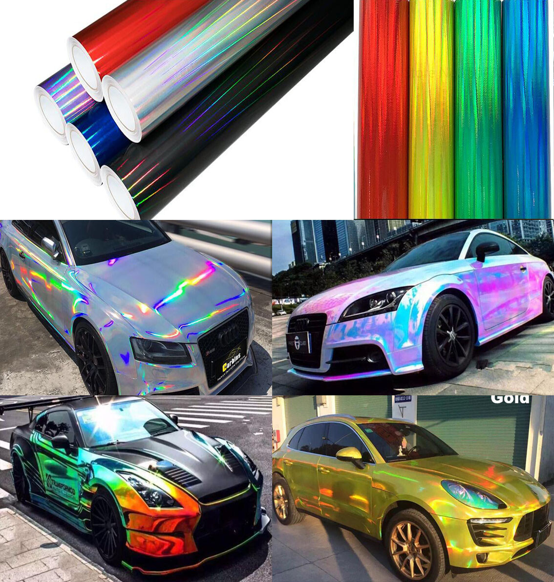 Glossy Laser Chrome Holographic Rainbow Vinyl Vehicle Car Wrap Film Foil Sticker