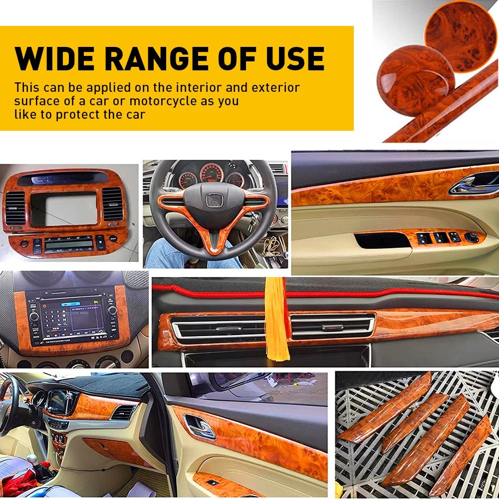 Car Interior Wood Textured Grain Vinyl Glossy Wrap Sticker Decal Sheet Film DIY