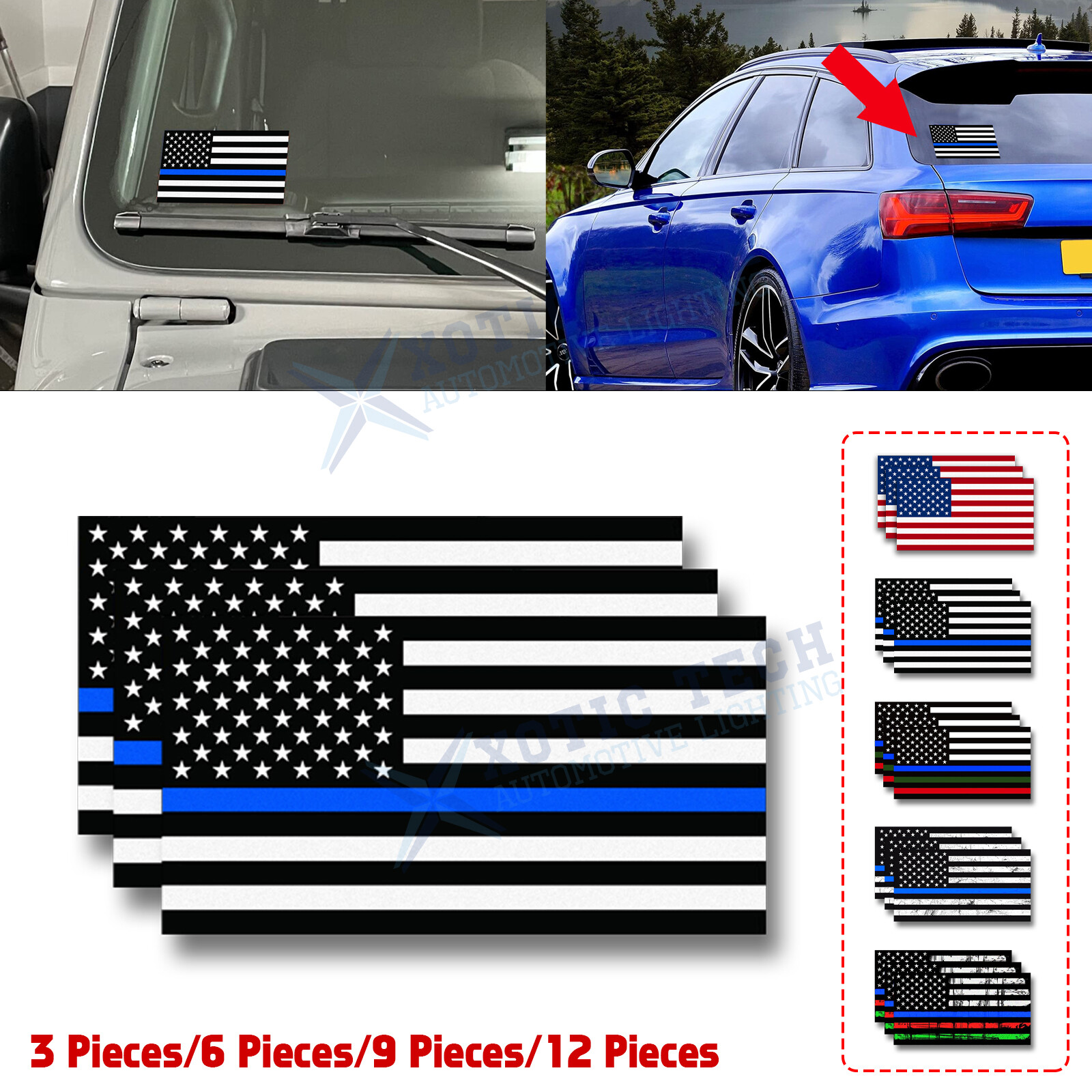 Reflective Glossy Vinyl USA American Flag Thin Line Decal Car Sticker Universal