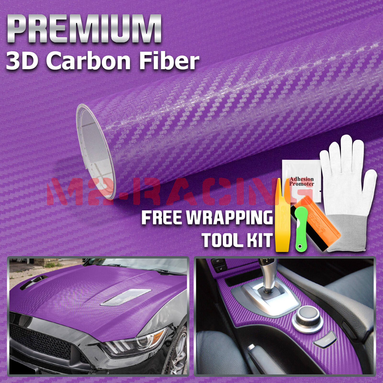 3D Carbon Fiber Purple Matte Textured Car Vinyl Wrap Sticker Decal Film Sheet