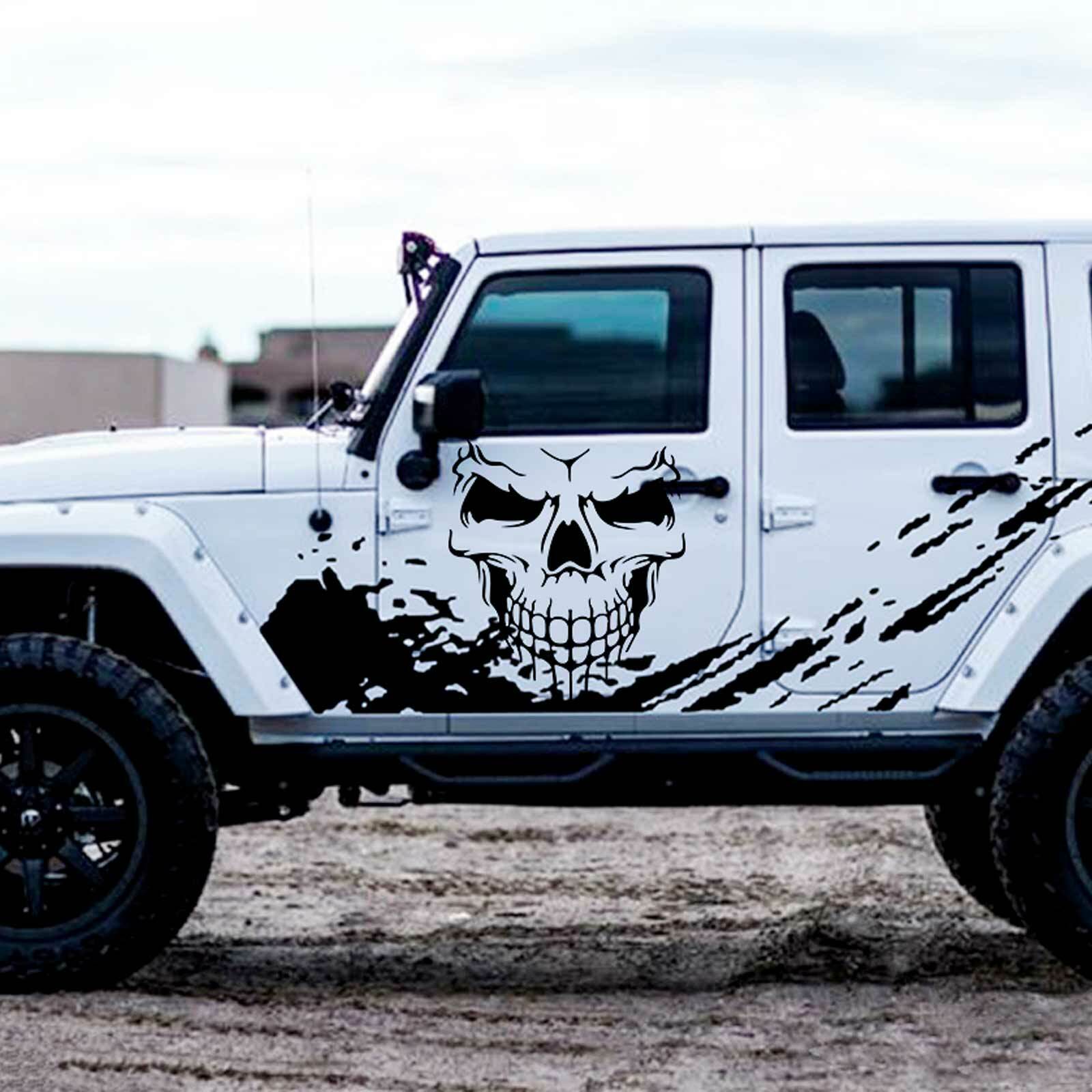 2x Reflective Skull Vinyl Side Door Tailgate Sticker Trim For Jeep Wrangler JK