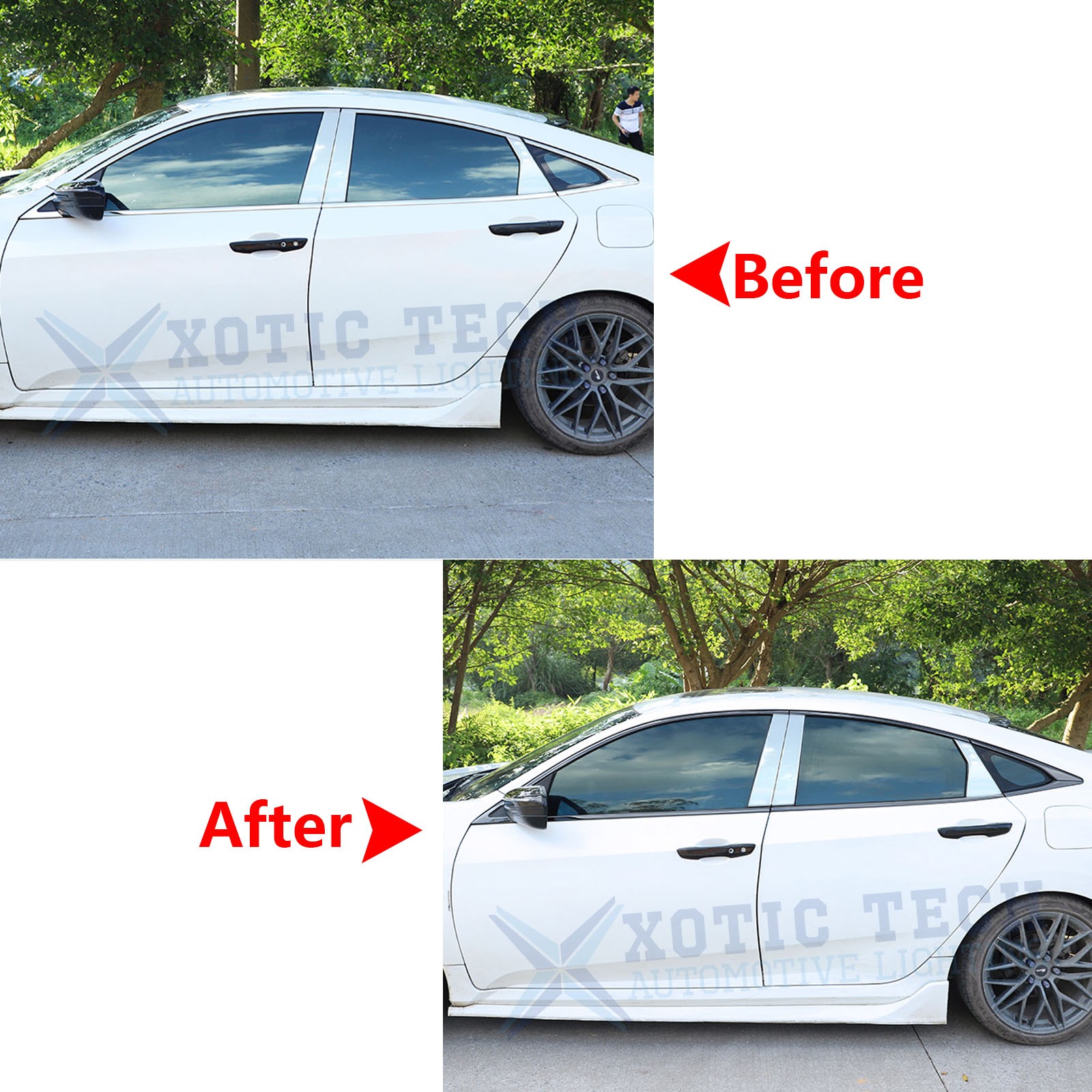 Glossy Black KK Vinyl Chrome Delete Blackout Side Window Cover For Civic 16-21