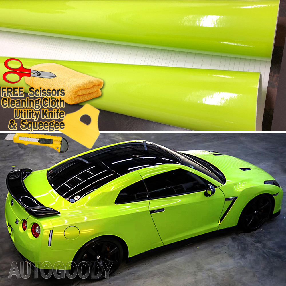 108″ x 60″ Gloss Neon Green Vinyl Film Wrap Air Bubble Free 9ft x 5ft