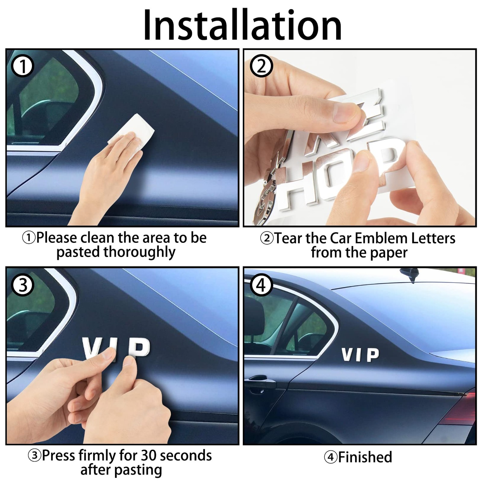 Lamoutor 43Pcs Car Emblem Letters Small size (height 1.1 inches), A-Silver