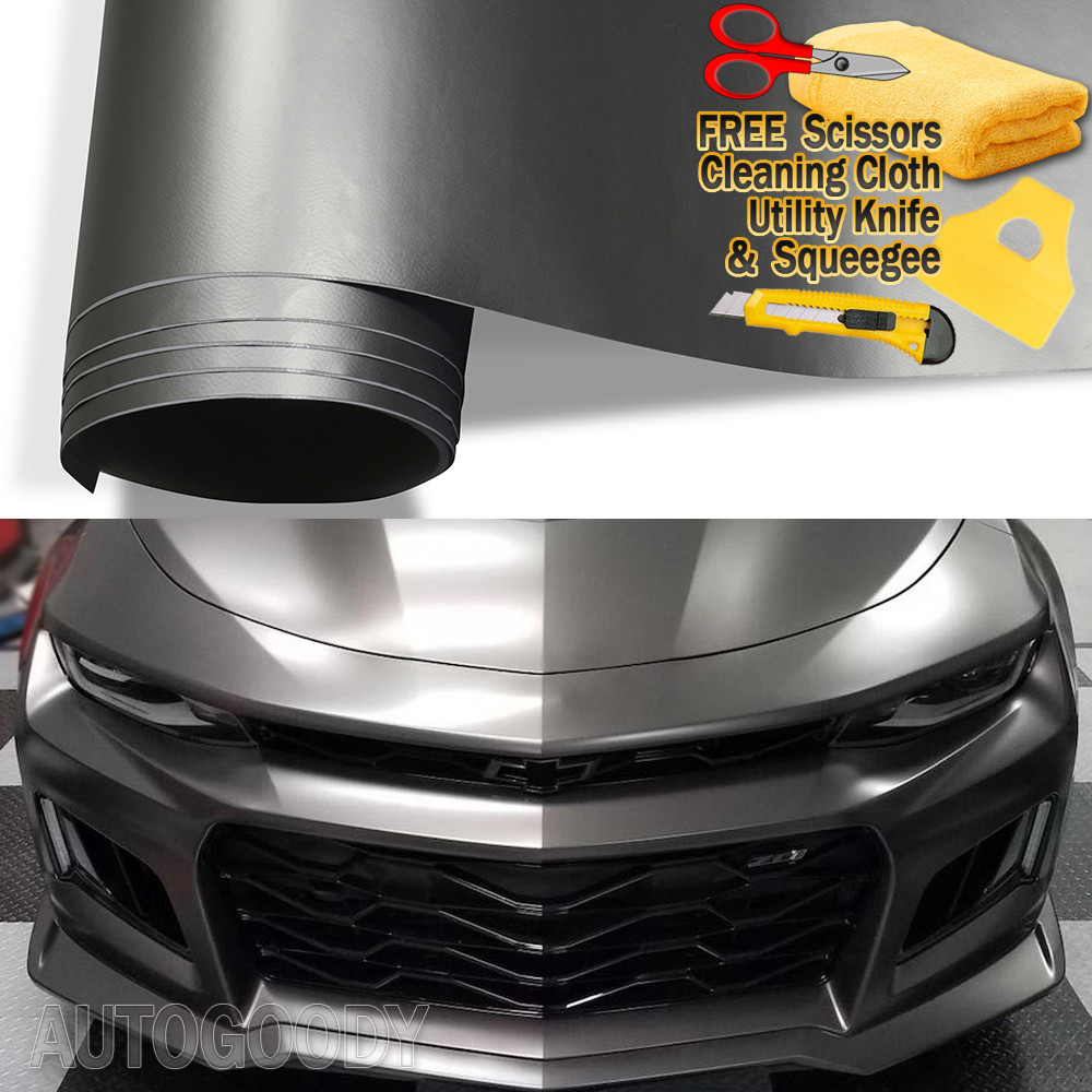 84″ x 60″ Satin Matte Chrome Metallic Dark Gray Vinyl Film Wrap Air Bubble Free