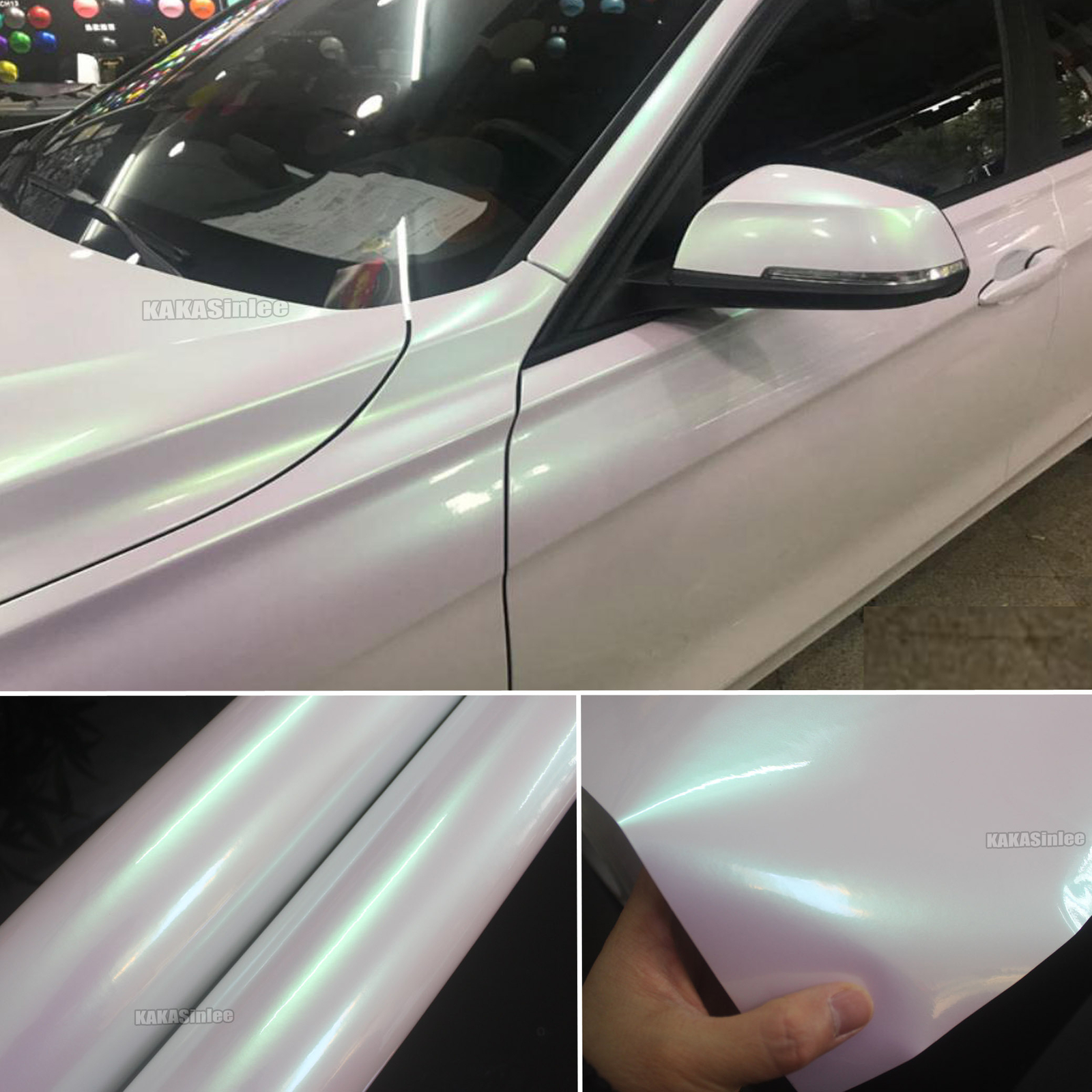 Glossy Matte Magic Satin Dawn White Pearl Flash Chrome Car Vinyl Wrap Sticker AB