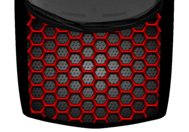 Hexagon Mosaic Black Red Grey Truck Hood Wrap Vinyl Car Graphic Decal 58″ x 65″