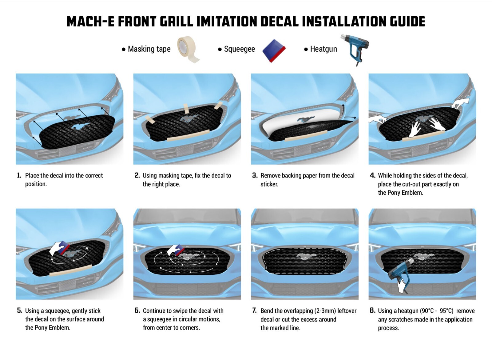 Front Grill Imitation Decal BRONZE, for Ford Mustang Mach-E 2021 2022
