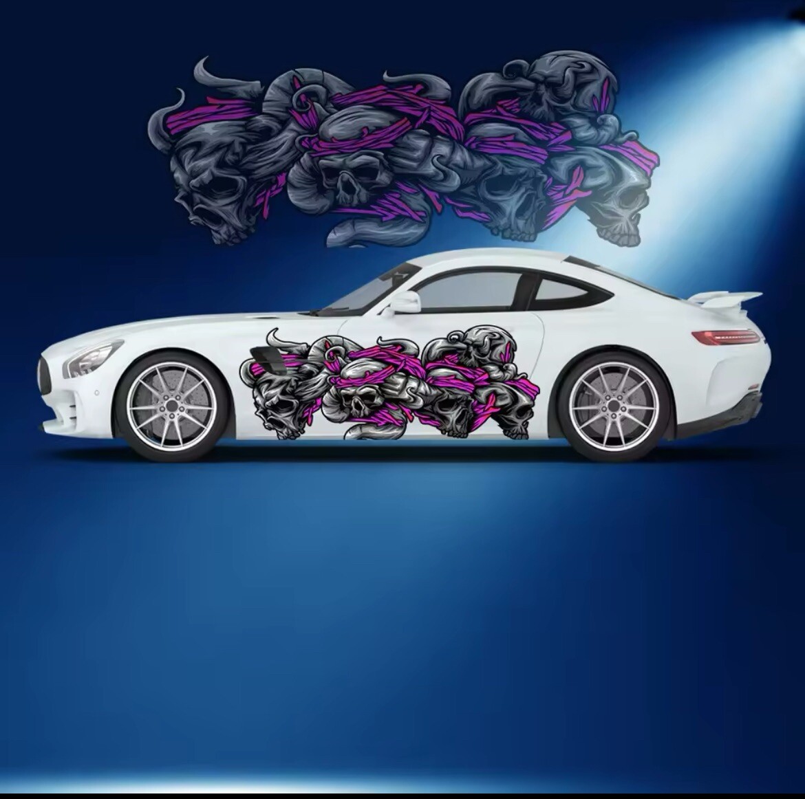 Flame Flowers Skull Car Side Sticker Vinyl Self-adhesive; Universal Fit 2 PCS