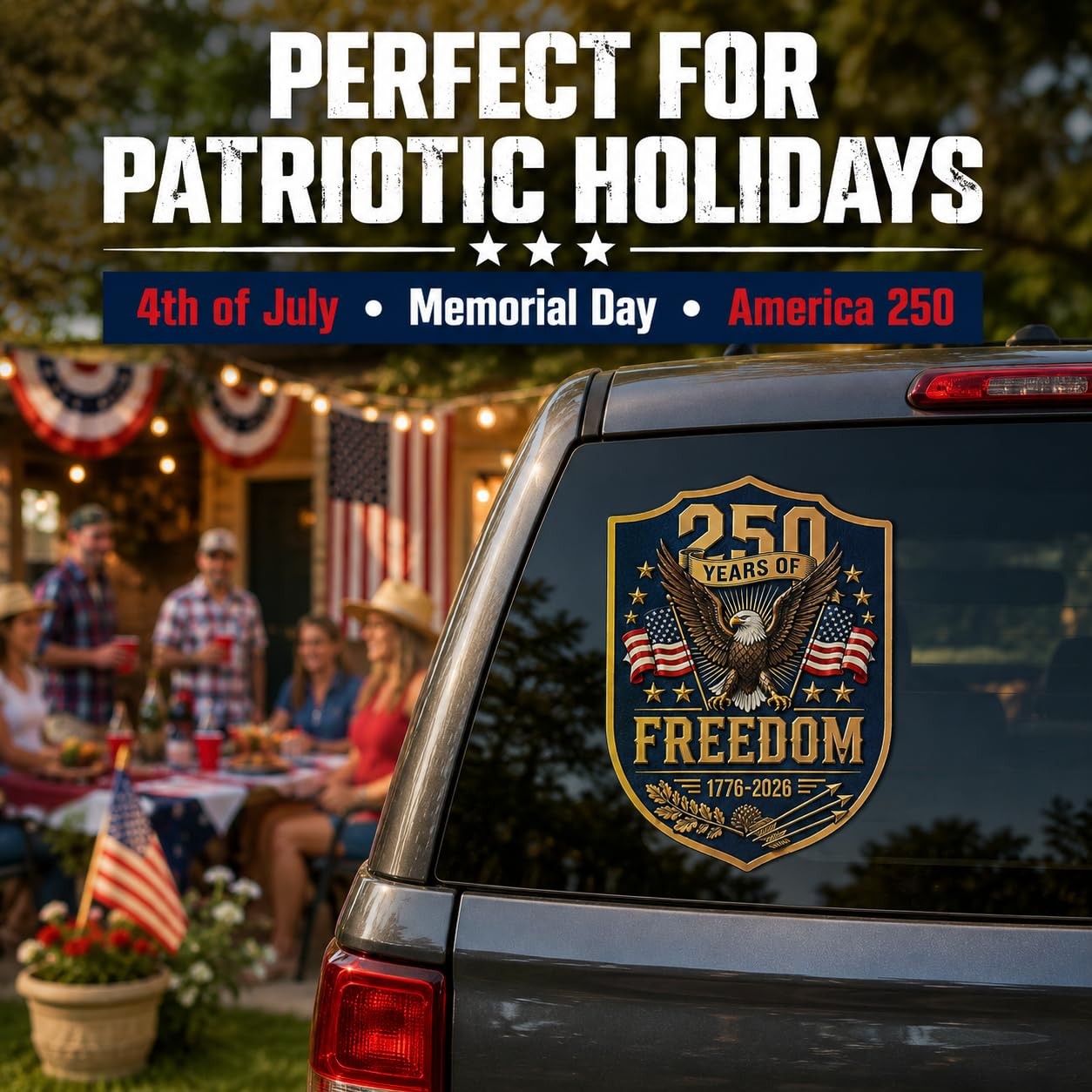 Car Stickers and Decals 2 Pack, USA 250th 7.9×5 inches, Kat – Ana – Freedom